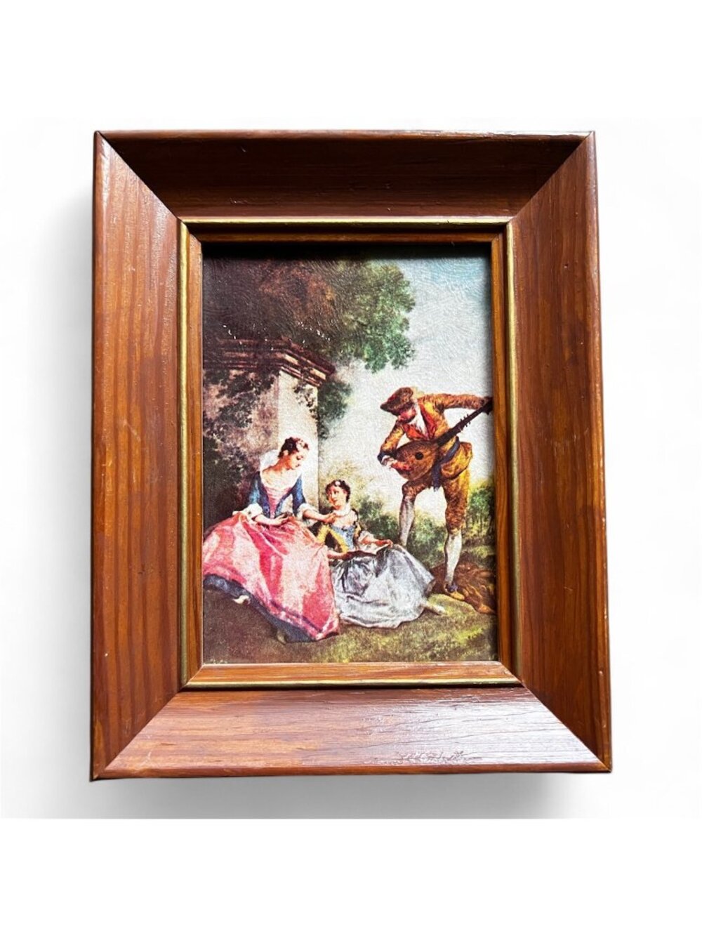 Vintage Framed Print Of Romantic Scene With Minstrel 7x9 Inches Wooden Frame